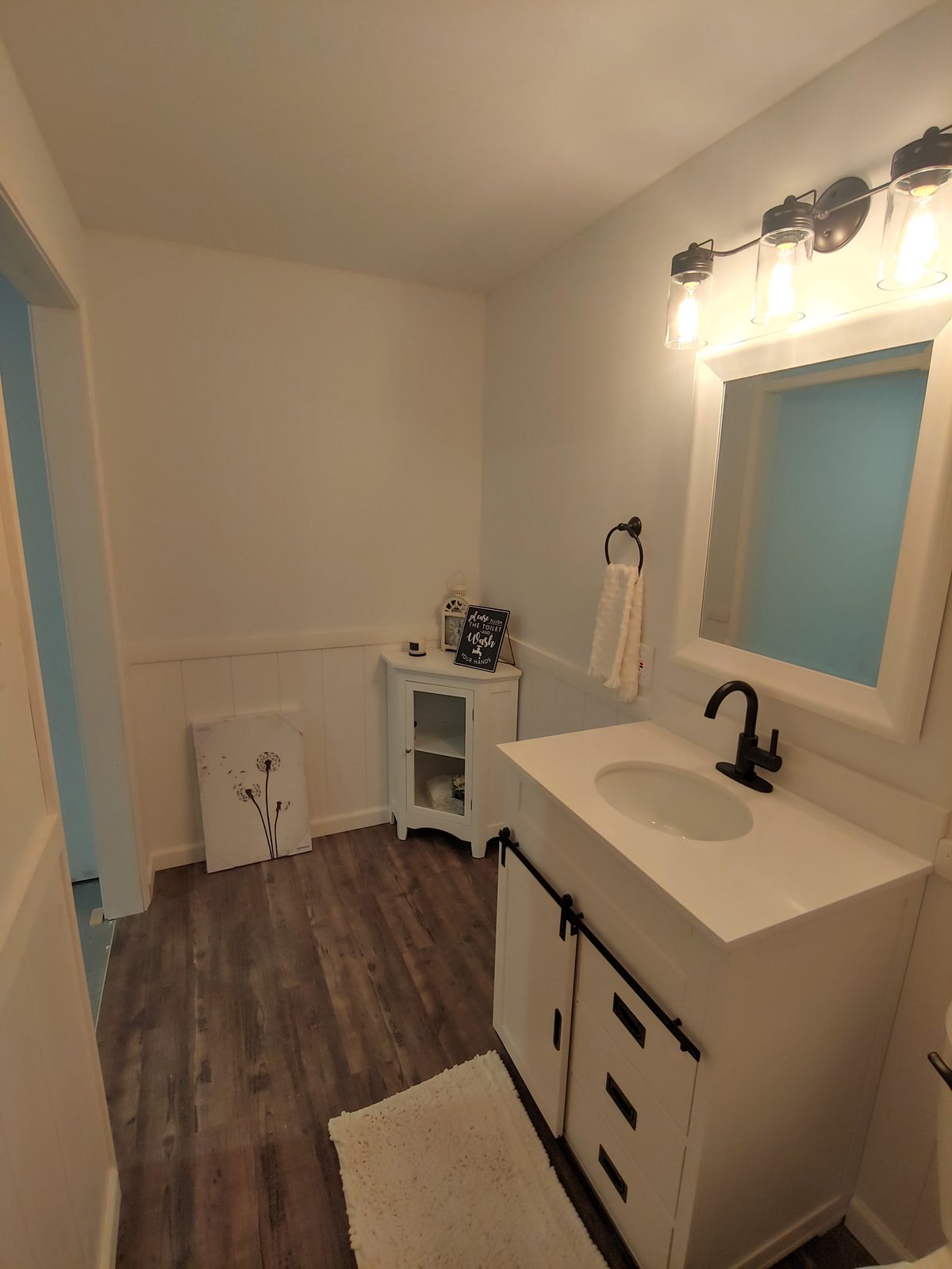 Finished basement bathroom and vanity